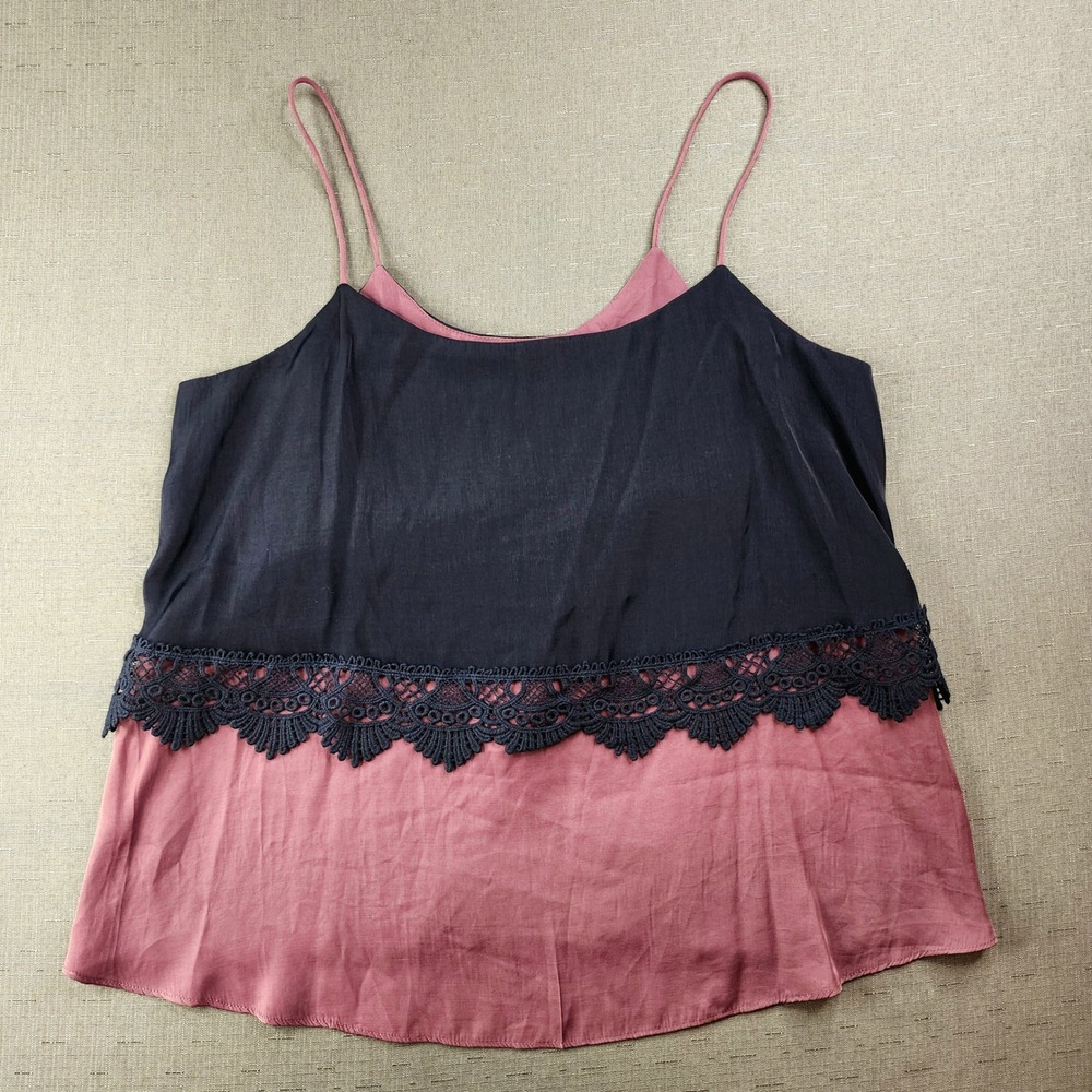 Hive and Honey Navy Purple Lace Trim Tank Top XS Boho Layered Spaghetti Strap
